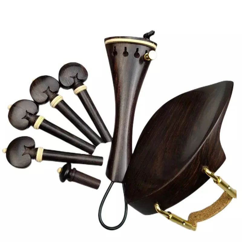 Natural Color Ebony Violin Accessory Set with Pegs, Chin Rest, Tailpiece, Endpin, Finetuner, and Bracket