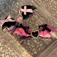 Lolita hair accessory Black Pink lace bow clip sweet girl hairpin ﻿ 2