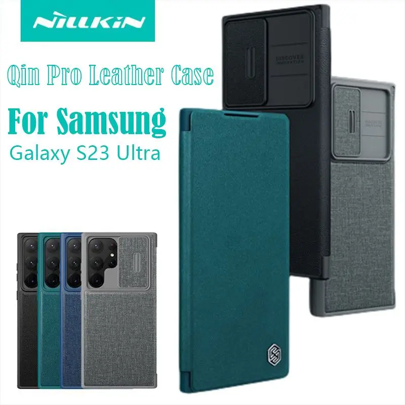 Nillkin Qin Pro Leather Case for Samsung Galaxy S23 Ultra Plain Leather/ Cloth Lens  Card Slot Back Cover For Samsung S23 ultra 