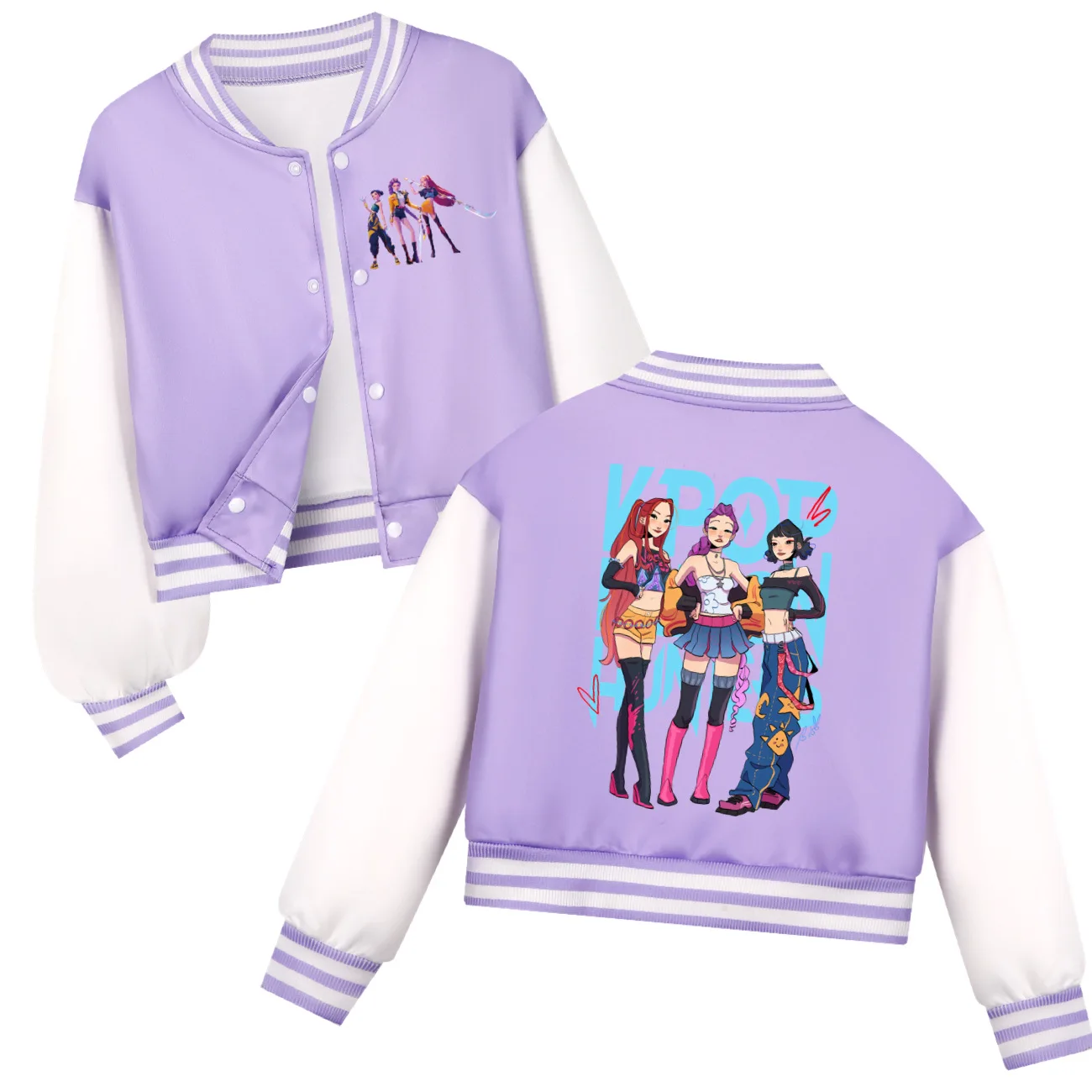 Veste Varsity Kpop Anime Pour Enfants/Ados - Style Baseball Y2K - Manches Aviateur - Motif D-Demon H-Hunters