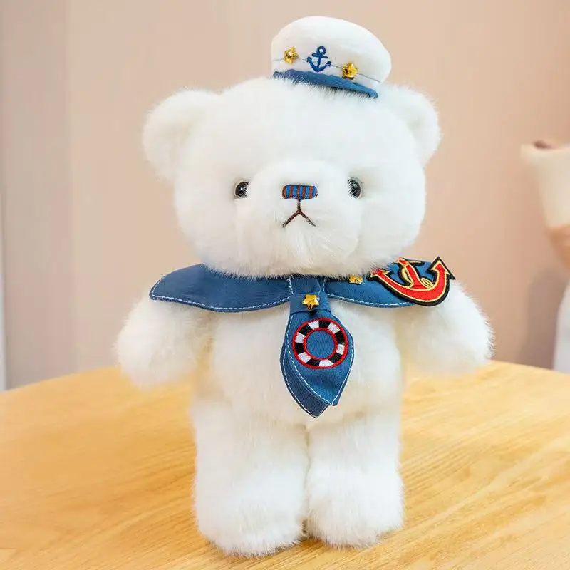 New 1pc 30cm Cute White Bear Plush Toys Cartoon Navy Uniform Stuffed Animal Doll Lovely Children Accompany Birthday Xmas Gift