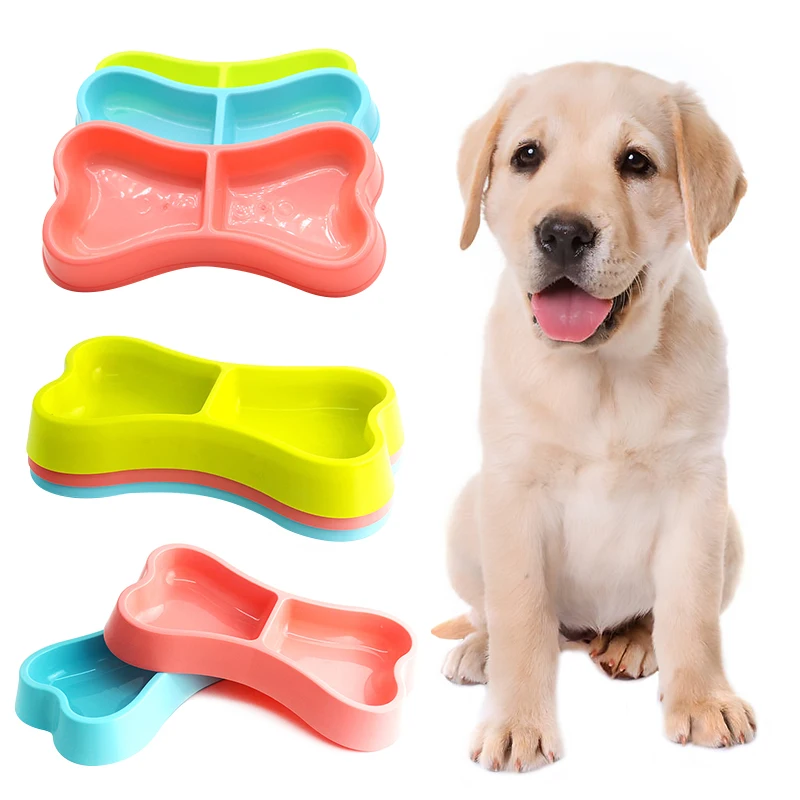 Home Dog Pet Feeder Bowls Safety Plastic Bowl Double Eating Drinking