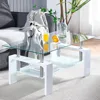 Living Room Rectangle Coffee Tables, Modern Side Coffee Table with Wooden Leg, Glass Tabletop with Lower Shelf 1