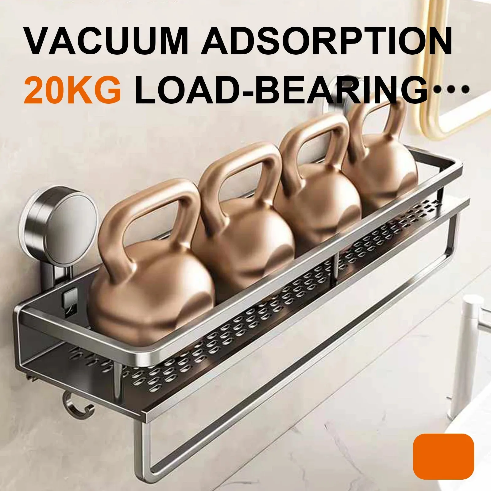 Bathroom Shelf Suction Cup Shampoo Holder Makeup Storage Organizer Aluminum Shower Shelf Bathroom Organizer No Drill Wall Shelf 4