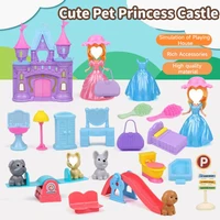 Cute Toy Dog Set Children Game Play House Toy Parent-child Interaction Leisure Time Toys Mini Puppy House Cattery Toys Set Gifts 2