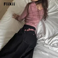 Women's Sweet Casual Full Length Baggy Denim Trouser Retro Emo Harajuku Loose Jeans Letter Embroidery High Waist Y2K 2000s Pants - Image 5