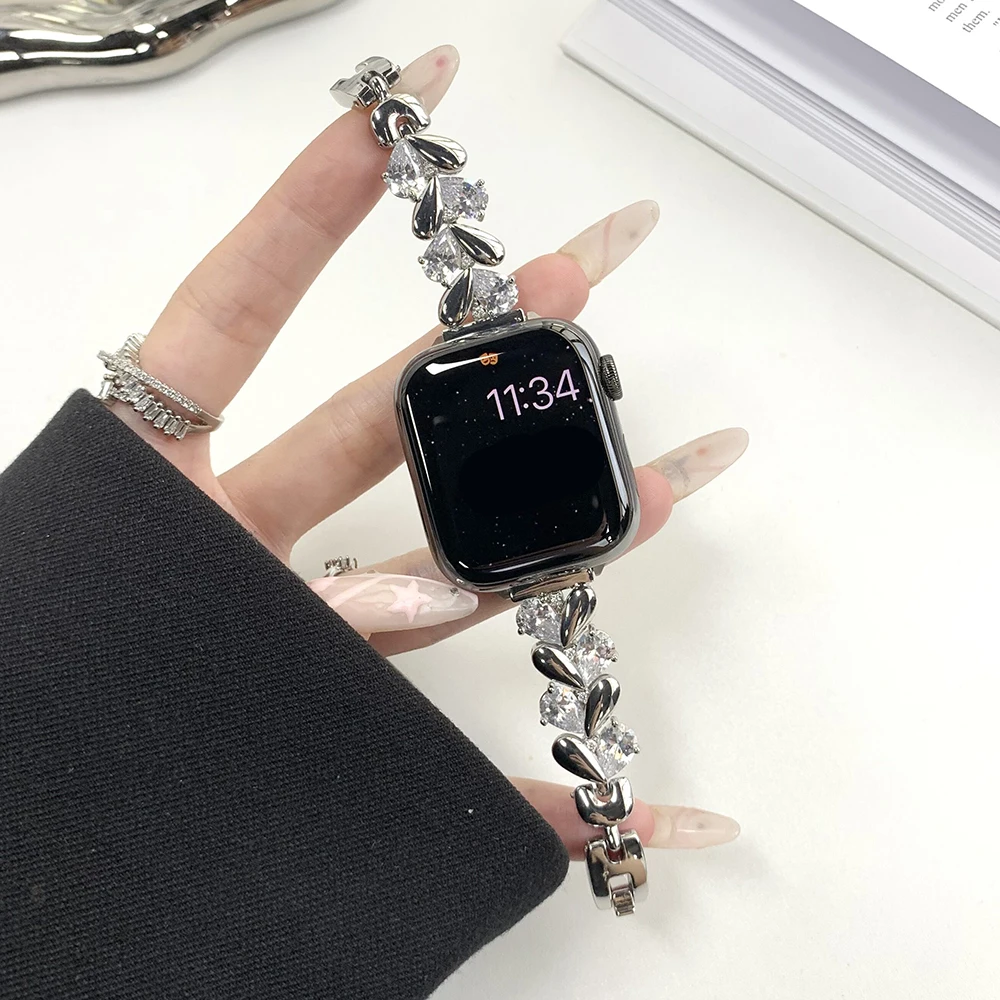 

Slim Diamond Women Bracelet for Apple Watch Band 40mm 41mm 42mm 44mm 45mm 38 49mm Jewelry Strap for Iwatch 8 7 6 5 4 Se 3 Ultra