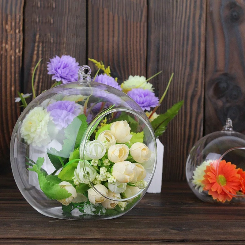 12pcs 8/10cm Hanging Tealight Holder Glass Candle Holder Globes Terrarium Wedding Candlestick Vase Home Hotel Bar Decor