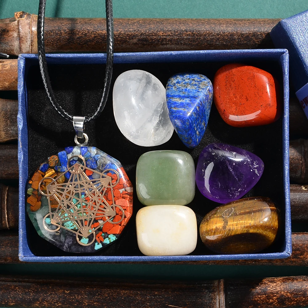 8pcs Natural Chakra Necklace with Original Healing Stones Gift Box