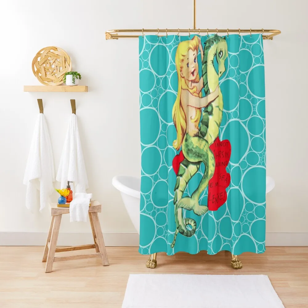 Just Keep Swimming in Teal - Vintage Retro Valentine's Day Card Mermaid Seahorse Siren Love Red Hearts Ocean Sea  Shower Curtain delvtch 20pcs set   white craft paper envelopes vintage retro style envelope for office school card scrapbooking gift