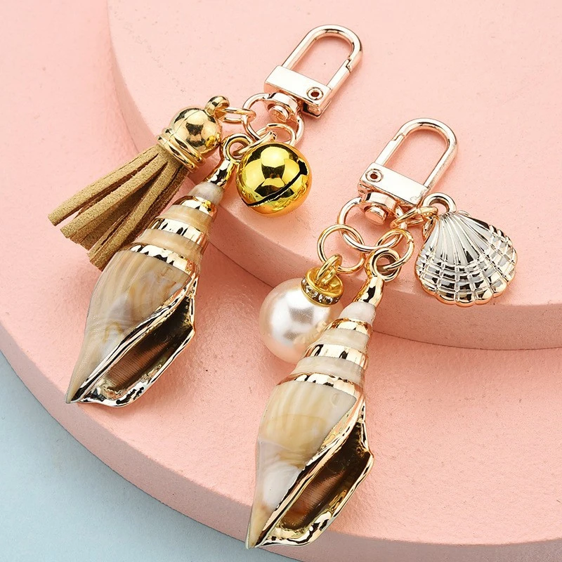 

Women Bohemia Style Conch Keyrings With Pearl Shell Tassel Pendant Exquisite Bag Key Ring Ornaments Seaside Souvenir Small Gift