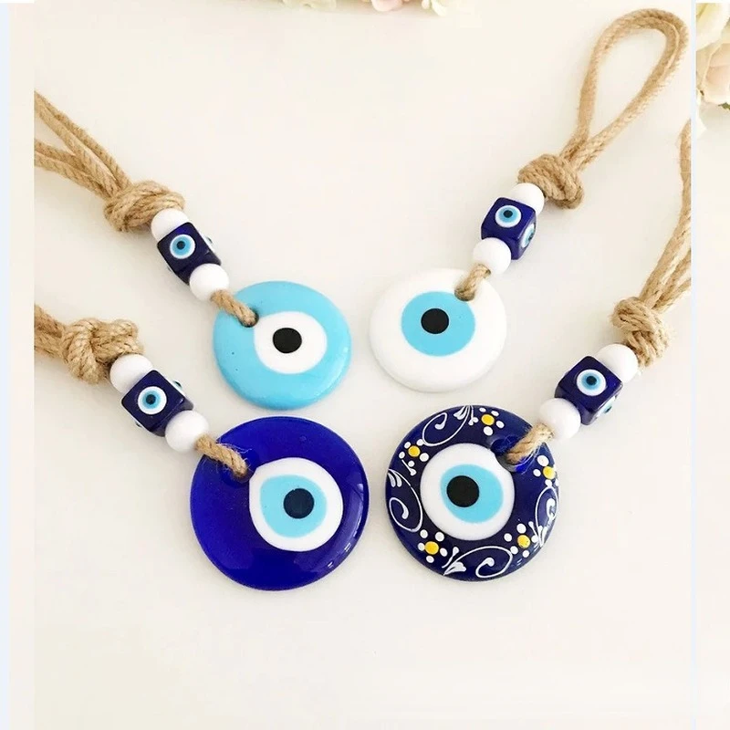 Lucky Eye Glass Blue Turkish Evil Eye Pendant Wall Hanging Multi Color Bead Handmade Decoration for Home Living Room Car wall art decor wall hanging pendant crystal wall hanging glass pendant ornament