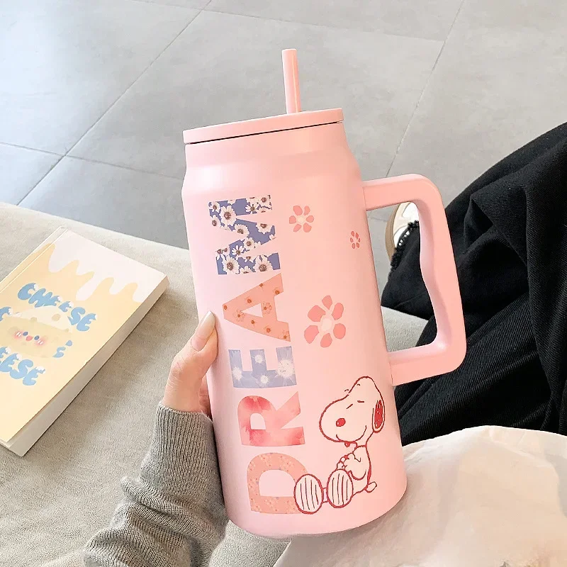 New Snoopy Thermos Cup Large Capacity Straw Water Cup Female High-looking Kettle Student Portable 304 Stainless Steel