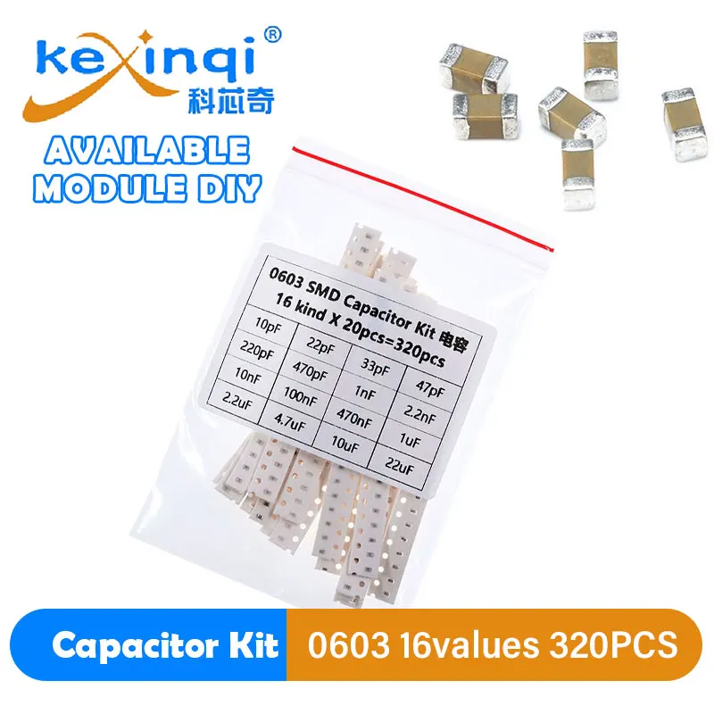 

Бесплатная доставка, набор SMD конденсаторов 0603, 16 значений * 20 шт. = 3 20 шт., набор образцов 10PF-22UF, набор электронных керамических конденсаторов «сделай сам»
