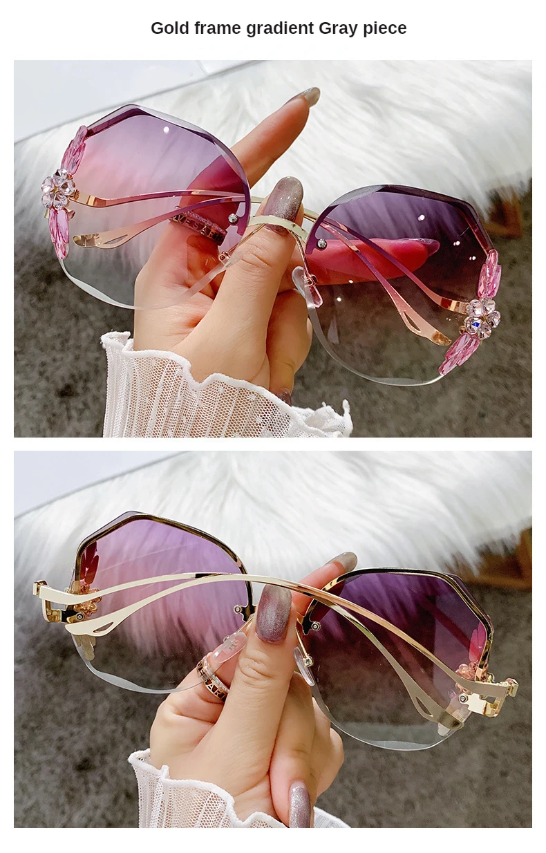 Fashion Glasses Diamond Sunglasses Women 2022 Brand Rimless Shades For Women Luxury Vintage Vasos Decorativos Zonnebril Dames large sunglasses