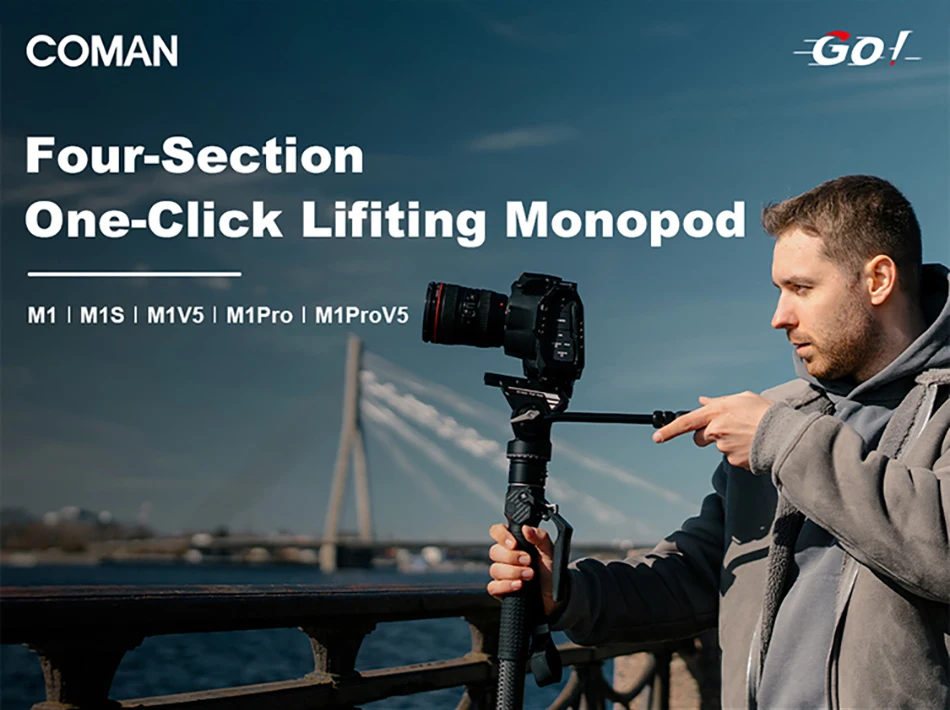 COMAN M1 M1 Pro V5 Carbon Fiber One Click Lifting Tripod Travel Monopod with Qui