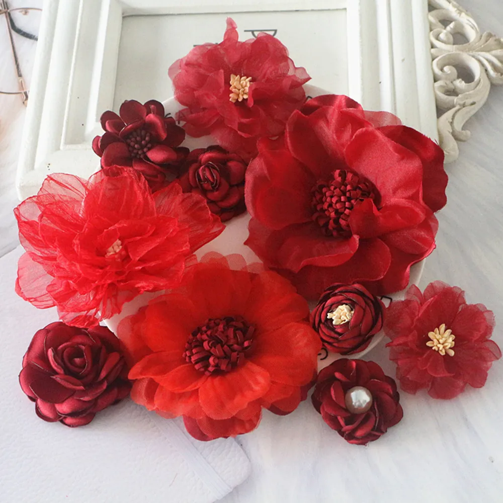 Mix Fabric Flowers Simulation Flower Head Decoration Flowers For DIY Accessories 10Pcs/Set fabric flowers
