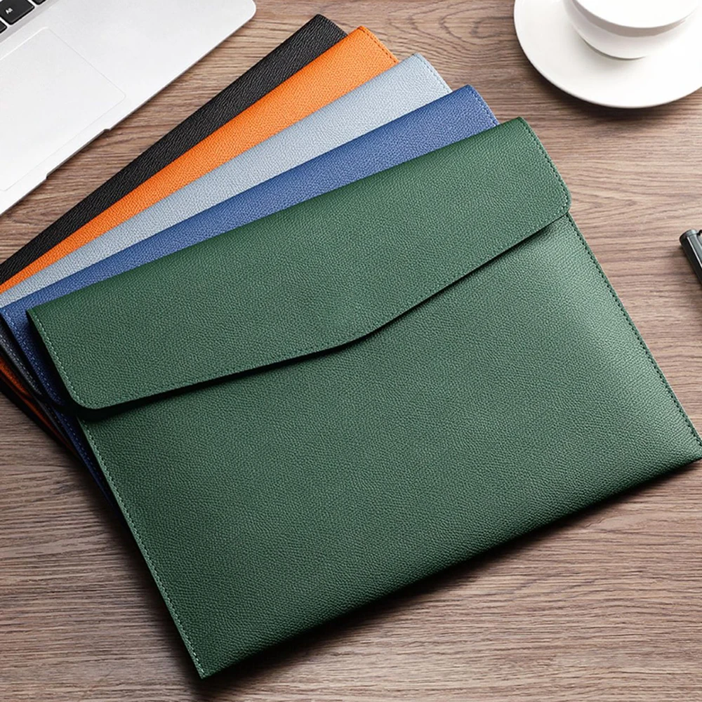 File Bag A4 PU Leather File Bag Portable Document Bag Thickening Button Waterproof Business Office Documents Storage Management Supplies
