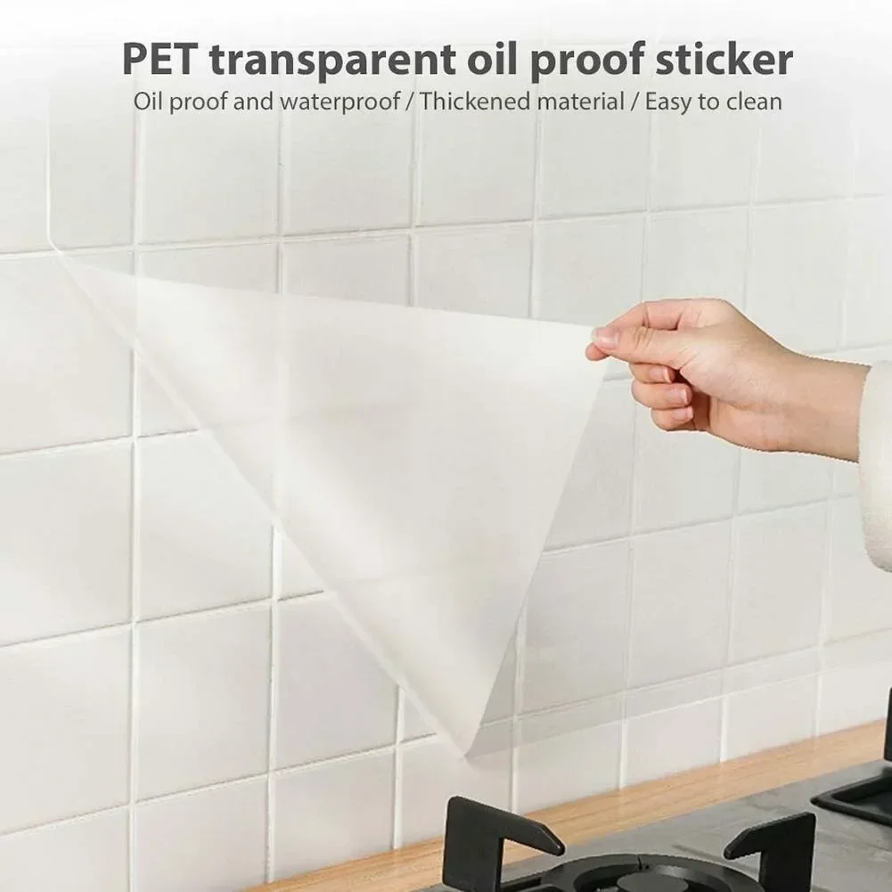Transparent Kitchen Oil-Proof Wall Sticker Heat-Resistant Splash Protection Foil Antifouling Tile Film Anti-oil Sticker 1 Roll wall stickers self adhesive stickers kitchen wall sticker oil proof film