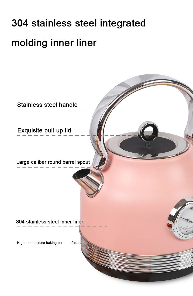 DMWD 220V Retro Electric Kettle With Thermometer 1.7L Large Capacity Water Fast Boiling Teapot  Stainless Steel Linner Kettles 4