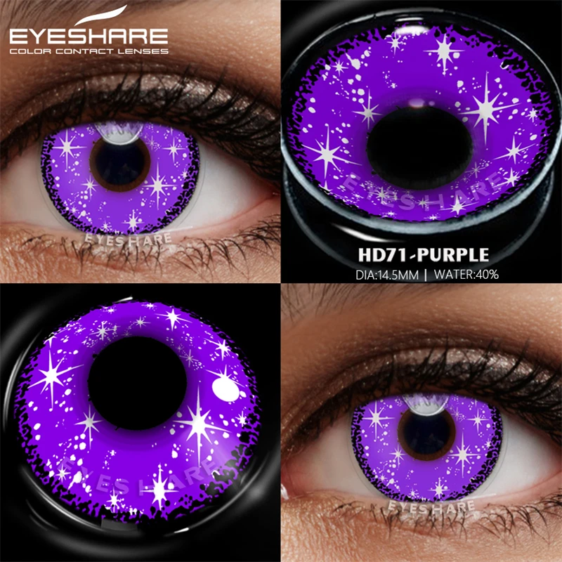 Vibrant Purple Anime Cosplay Contact Lenses - 2pcs for Halloween & Makeup Transformation