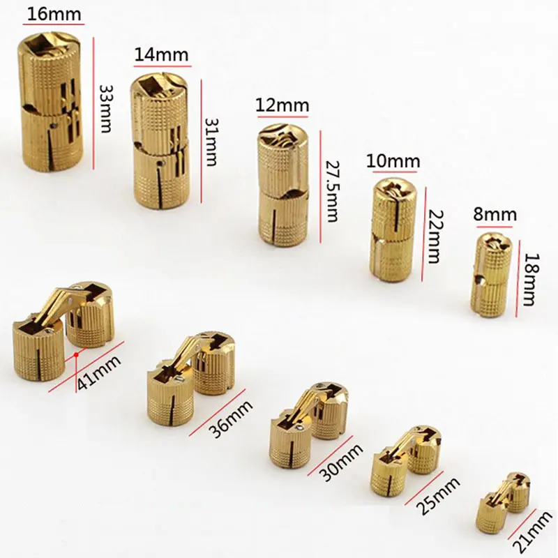 Cabinet hinges 2pcs copper barrel cylindrical hidden brass for furniture hardware