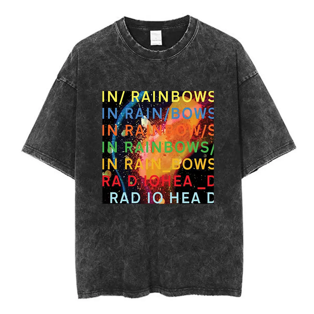 Radiohead Rock Band OK Computer Vintage Washed T-shirt Men Women Fashion Hip Hop T Shirts 100% Cotton Casual T-shirts Streetwear 4
