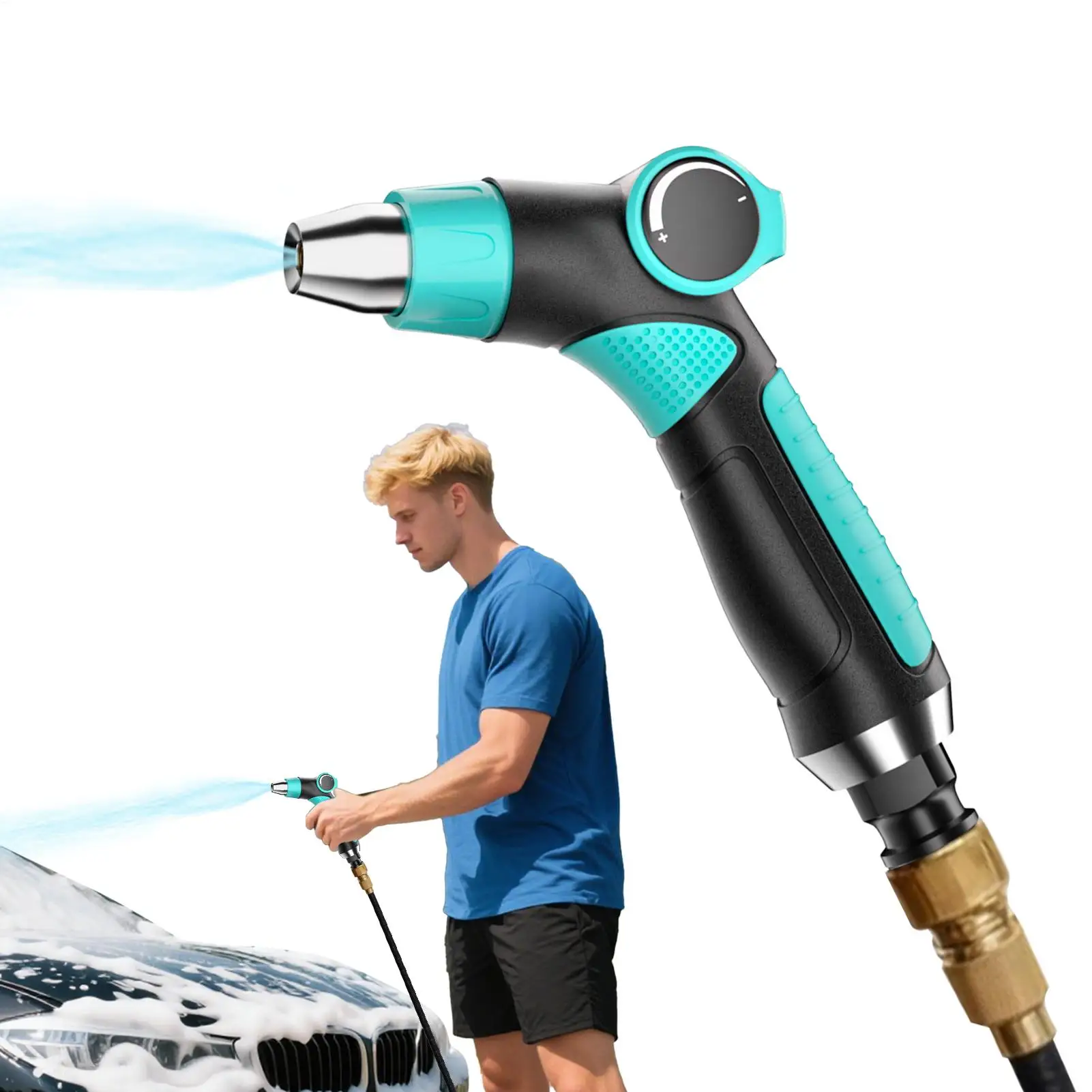 고압 정원 호스 노즐 녹 방지 조절식 분무기 다기능 물총 (차도, 파티오, 데크, 잔디밭 청소용)