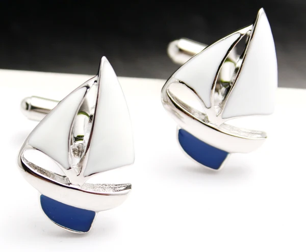 Gemelli da uomo originali con design a vela blu in rame, vendita all'ingrosso e al dettaglio - immagine 3
