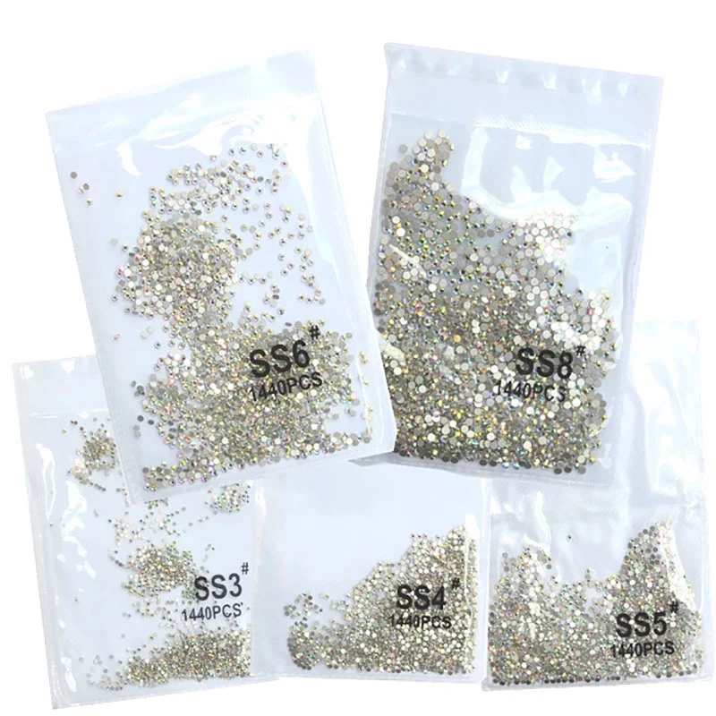 SS3-SS8 1440pcs Clear Crystal AB Gold 3D Non HotFix FlatBack Nail Crystal Rhinestones Decorations Shoes And Dancing Decoration
