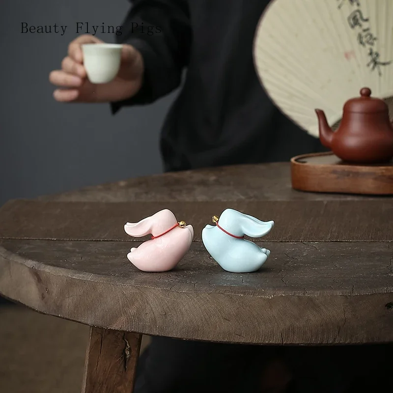 5.7x2.9x5.1cm Premium Ceramic Moon Rabbit Cute Little Rabbit TeaPet Decoration Play Tea Art Tea Insect Decoration
