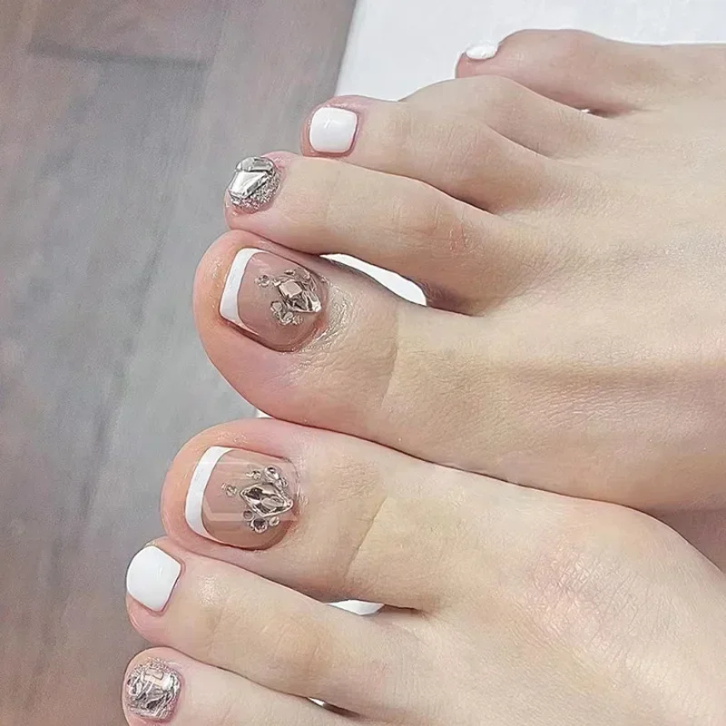 Glitzer-Zehennägel Set – 24 Künstliche Fußnägel Mit Design Für Hochzeit, Party & Alltag (inkl. Klebe-Pads)