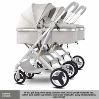 Poussette double pour nouveau-nés, landau pliable à double siège, inclinable réglable, toutes saisons, design léger 6