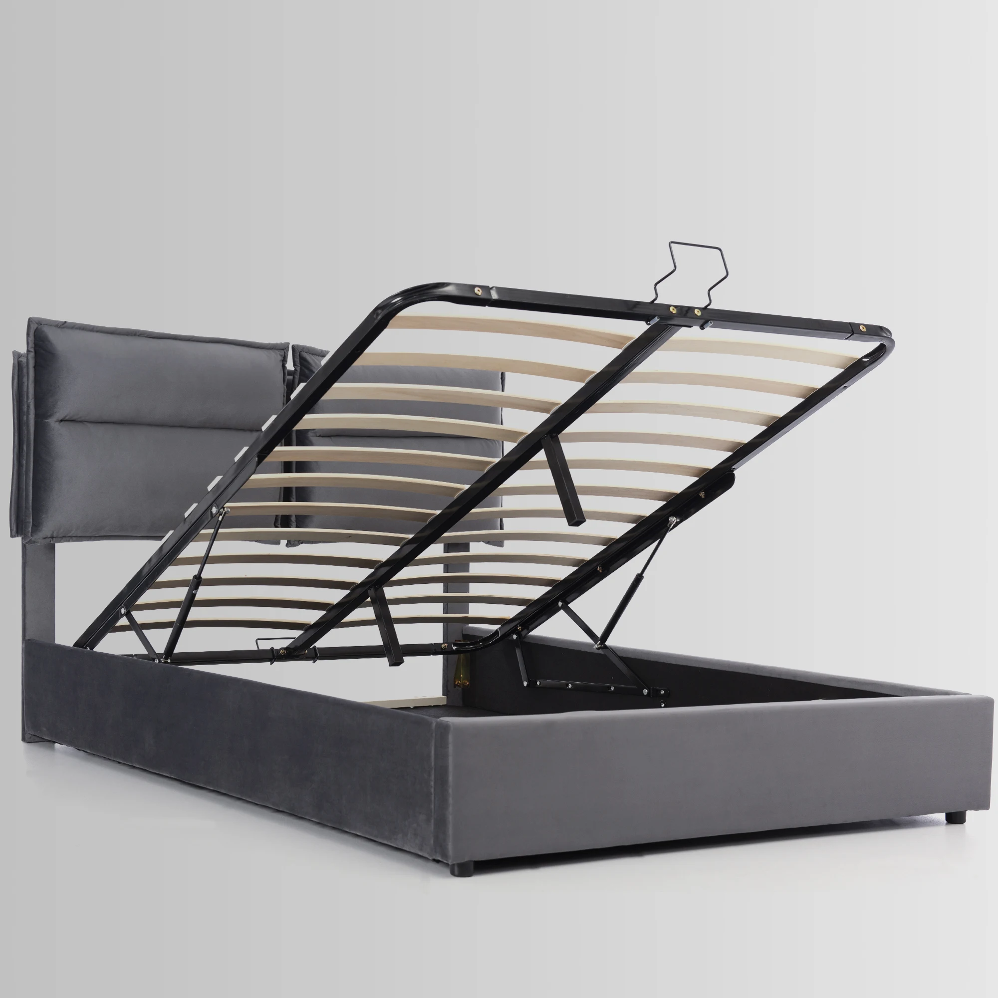 KOMHTOM Hydraulisch Polsterbett Doppelbett 140x200 cm, Verstellbares Kopfteil, mit großem Stauraum, Samtbezug, ohne Matratze – Detail 4