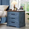 Farmhouse Nightstand with Charging Station, 24 Inch Wide End Table with 3 Large Drawers & Bar Handles, Rustic Wood Small Dresser 1