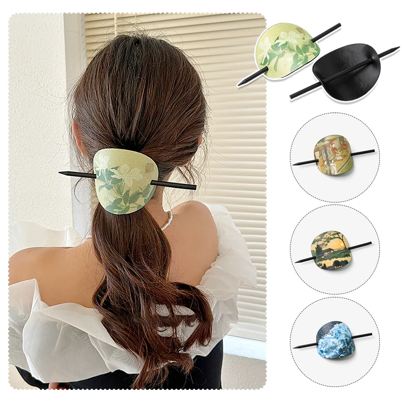 Women Retro Hair Barrette With Stick Antique Hanfu Tiaras Ornaments Faux Leather Oval Shape Ponytail Hair Clips Hair Accessories faucet for kitchen dual handle antique brass retro faucet 360 degree rotation kitchen sink taps deck mounted bathroom sink mixer