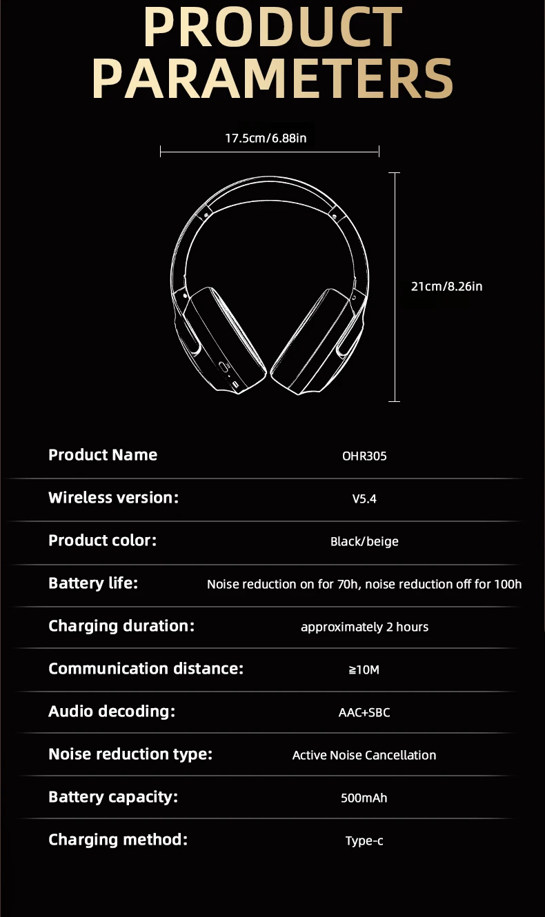 Acer ANC Wireless Headphones HIFI Headset Bluetooth 5.4 ENC HD Mic Head Tracking 3D Spatial Audio -42dB ANC Low Latency OHR305