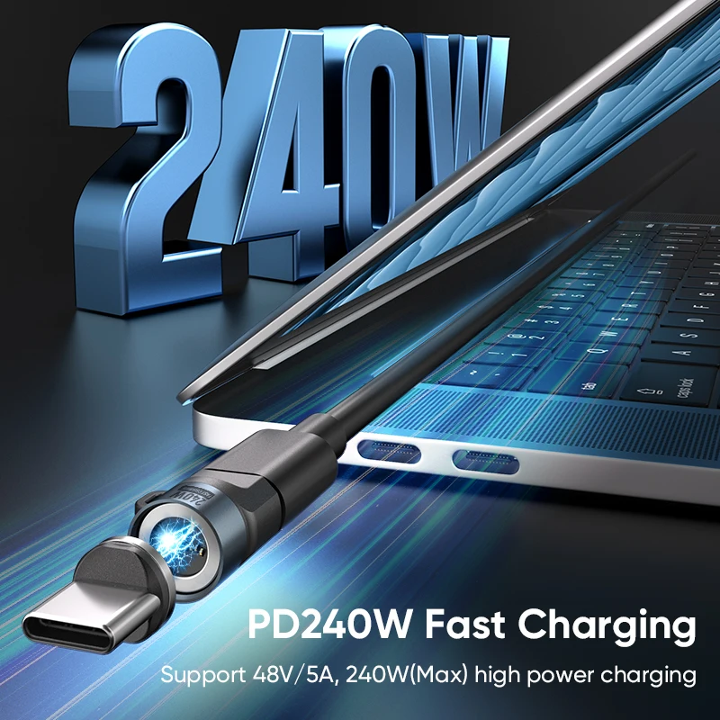 High-Power 240W USB-C Magnetic Fast Charging Adapter with 360° Rotation
