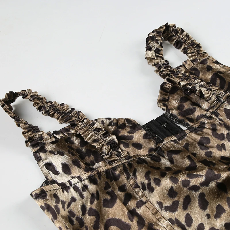 Y2K Leopard Print Square Collar Tank Top Lace Patchwork Lettuce Trim Hook Crop Tops Vintage Lady Fashion Streetwear
