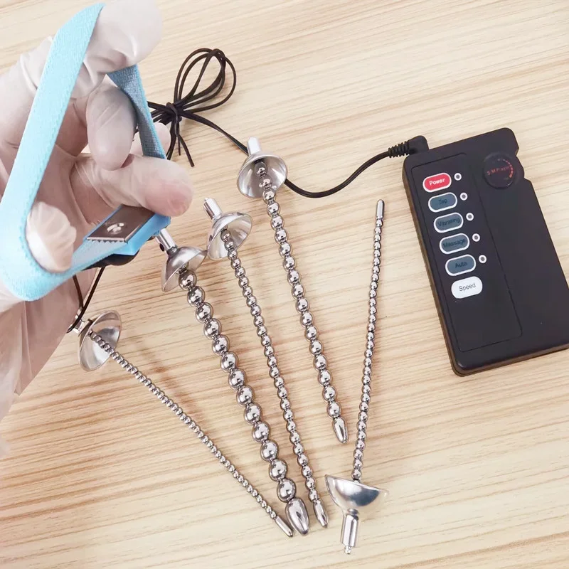 Stainless Steel Penis Plug Conductive Fiber Cock Ring Electric Shock Sex Toys for Men Horse Eye Massage Urethral Sounding