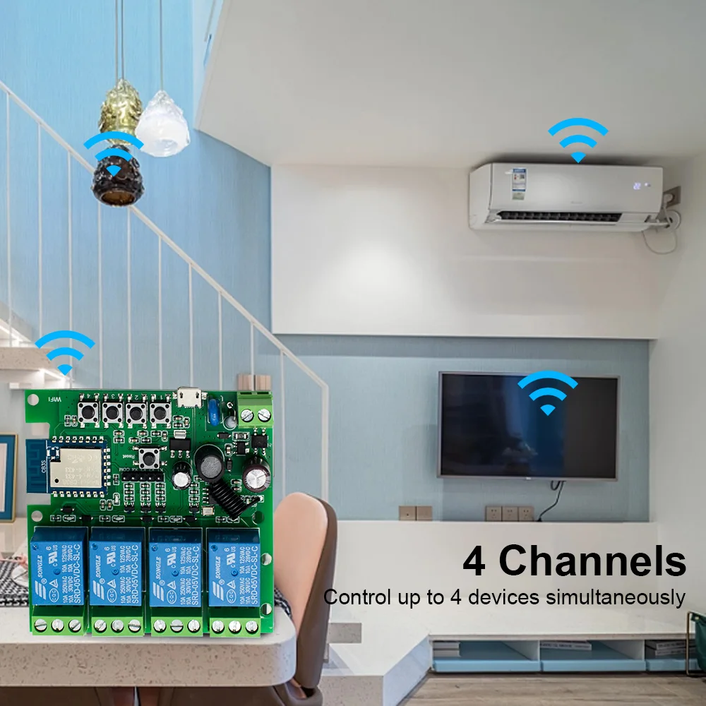 Alexa Smart Switch Tuya Smart Home 4CH 10A Wireless Wifi Switch Relay Module Remote Control Light Switch Alexa Google Home 4