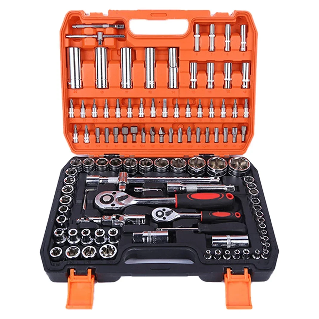 

108pcs Socket Car Mixed Hand Tool Set with Tool Box Wrench Motorcycle Bicycle Repair Tool Combination Set Orange Portable