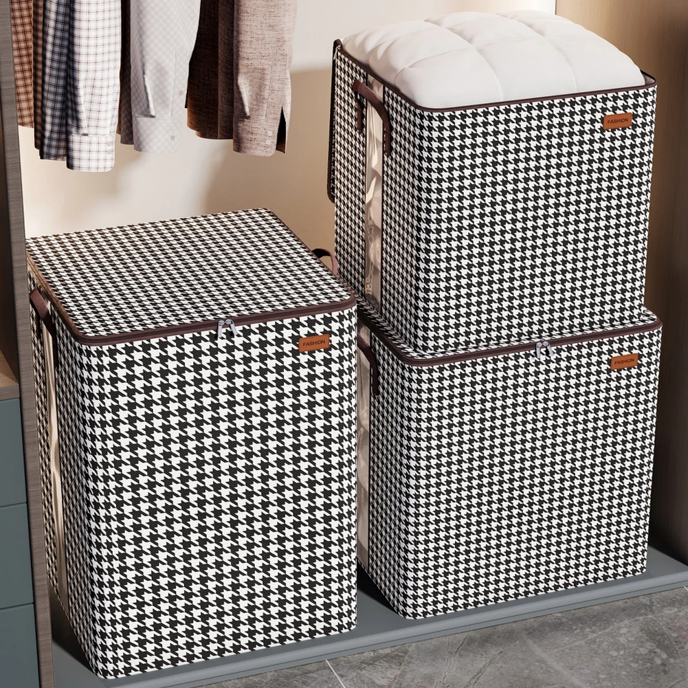100/140/180L Portable Clothes Storage Box Large Capacity Foldable Clear Window Dustproof for Bedding Comforters/Blankets/Pillows
