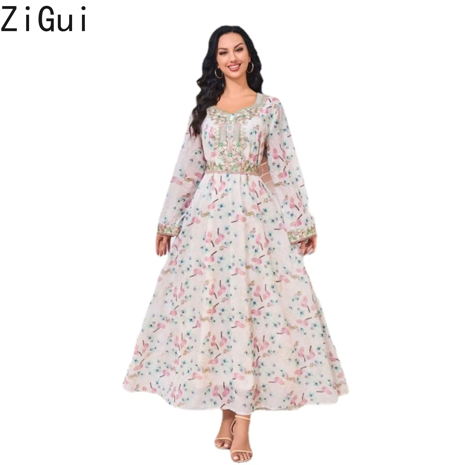 

Шифоновое платье Zigui женское с вышивкой, Роскошное дизайнерское длинное розовое Повседневное платье с цветочной вышивкой