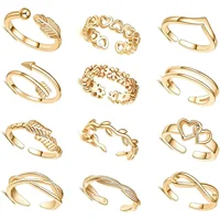 Adjustable Gold Open Rings Set for Women