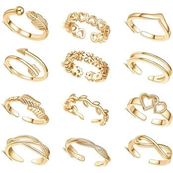 Adjustable Gold Open Rings Set for Women