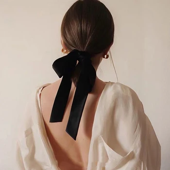 1 black velvet bow ribbon headpiece, large intestine hair tie, satin high, retro, elegant and fashionable hair tie