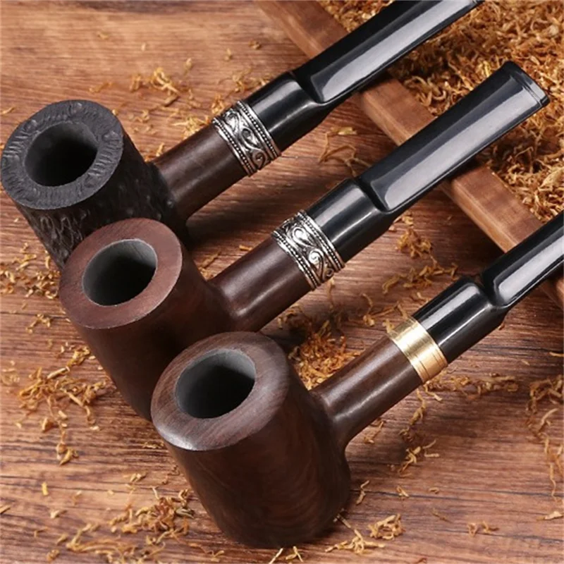 Tobacco Pipe Ebony Wood 9mm Filter Flue Tobacco Pipe Retro Gentleman Bent Type Handle Handmade Smoking Pipe With Accessory Old Dad's Gift Herb Smoking Pipe Handicraft Pipe