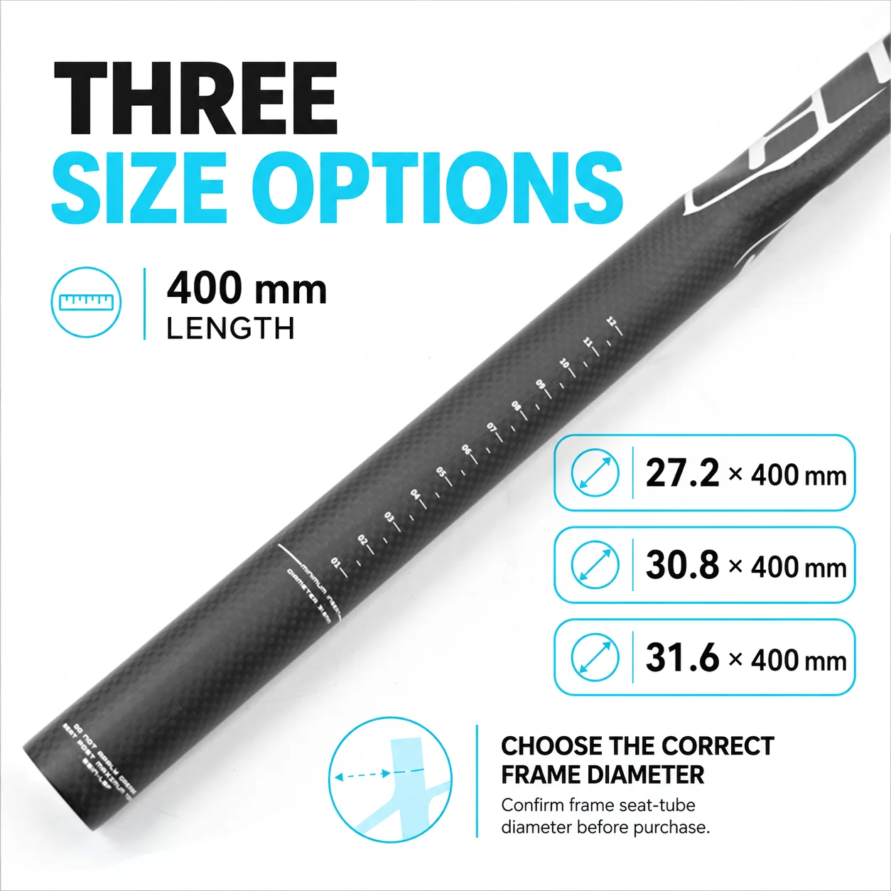 Carbon MTB Bicycle Seatpost with 20mm Offset - Available in Multiple Lengths