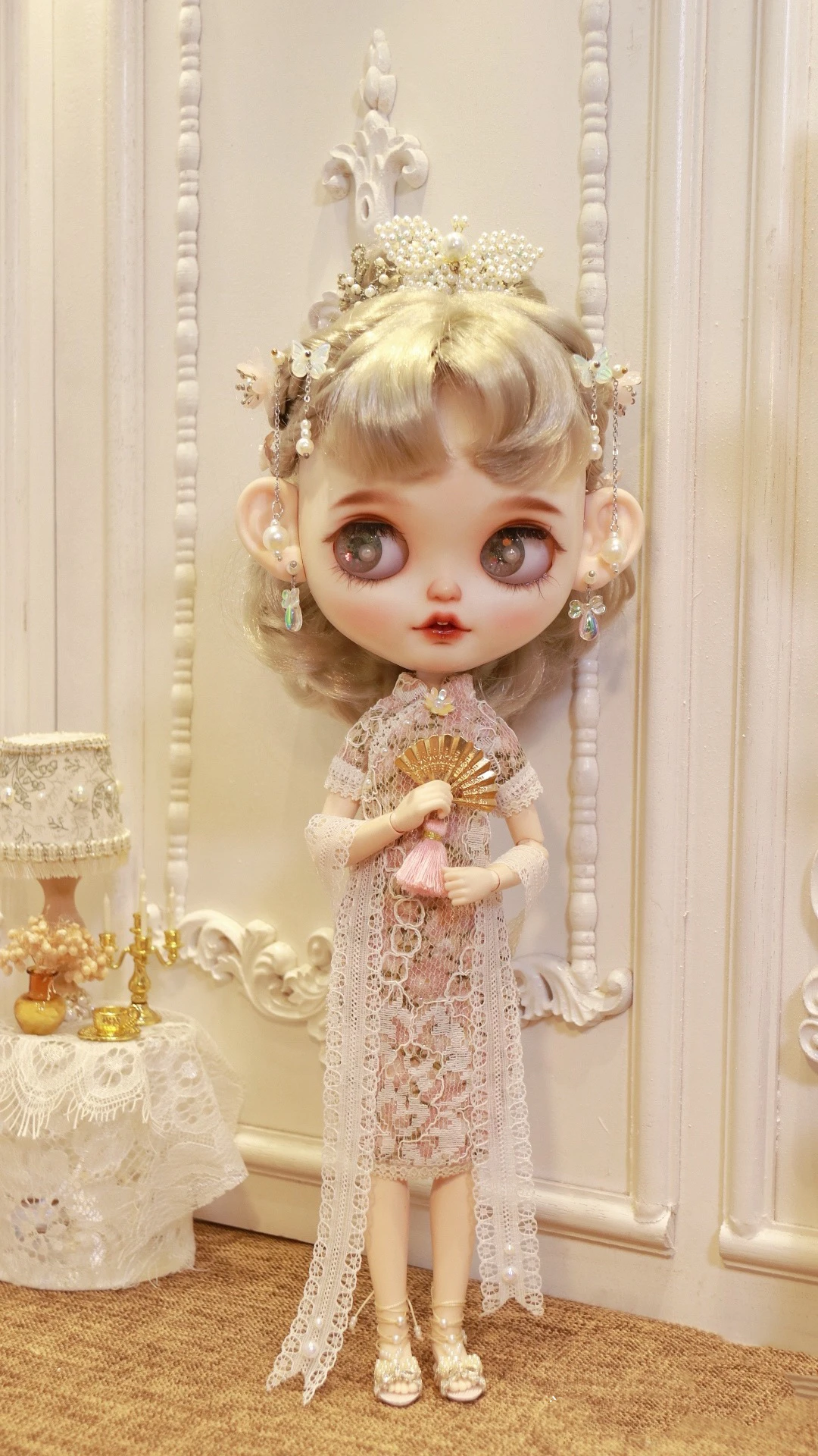 

BJD Blythe dress Clothes Cheongsam Gold Pink skirt 1/6 30cm Dolls (Fit for Pullip,Ob24, ob22、Licca)